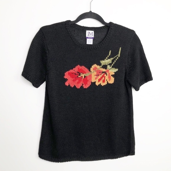 J M collections vintage graphic image petite black knit sweater - Picture 6 of 8